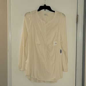 Old Navy Long Sleeve Bib Tunic Blouse, L, Cream